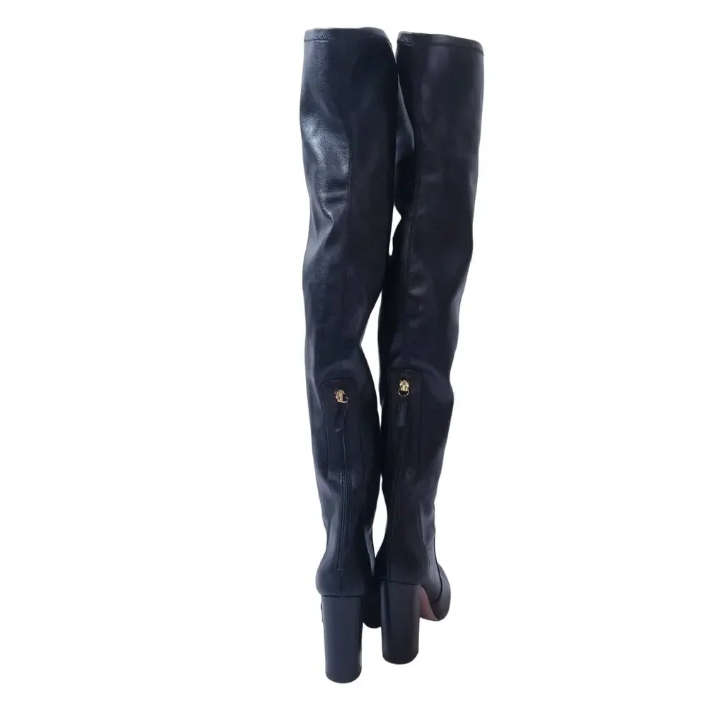 Aquazurra Black Leather Over the Knee Heels Boots